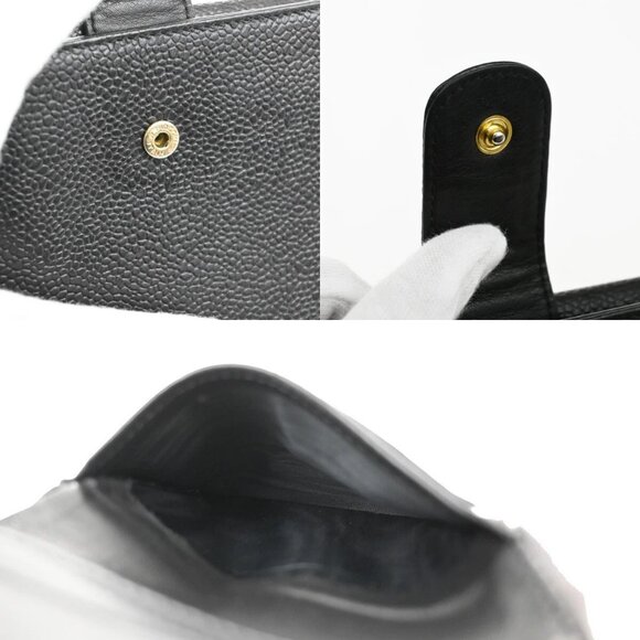 CHANEL CC Logo Compact Wallet Grained Calfskin Leather Black Vintage - Picture 9 of 16